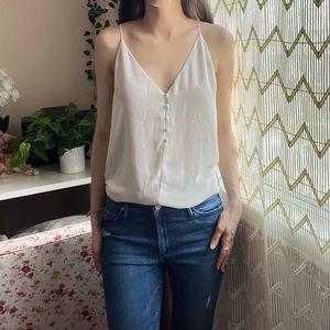 Loft White Sheer Button Long Tank Size Small